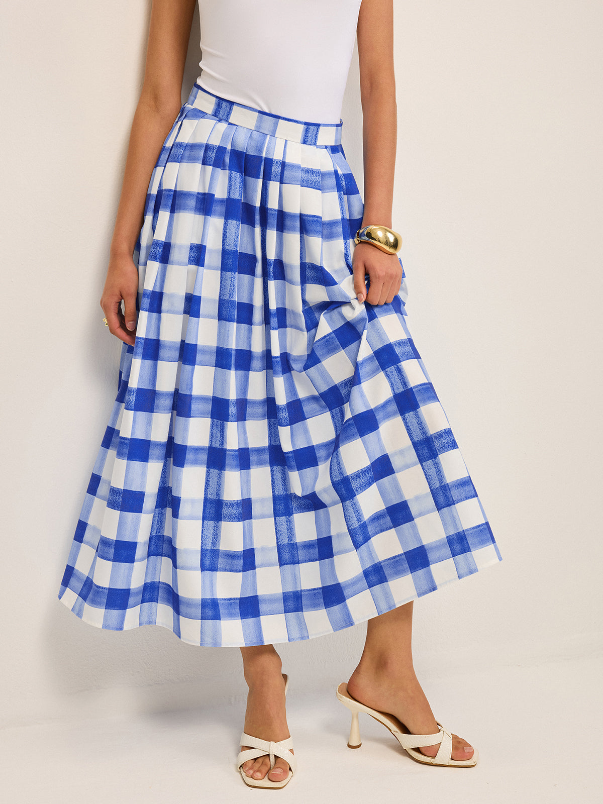 Midi-Rock aus Gingham mit Taschen