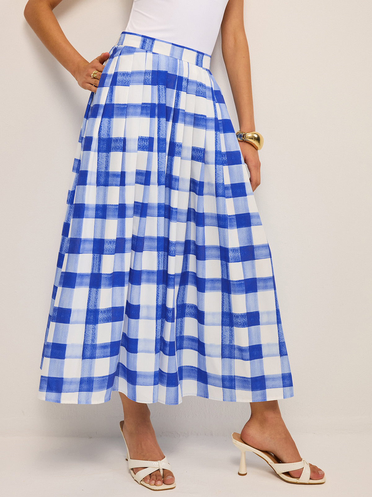 Midi-Rock aus Gingham mit Taschen