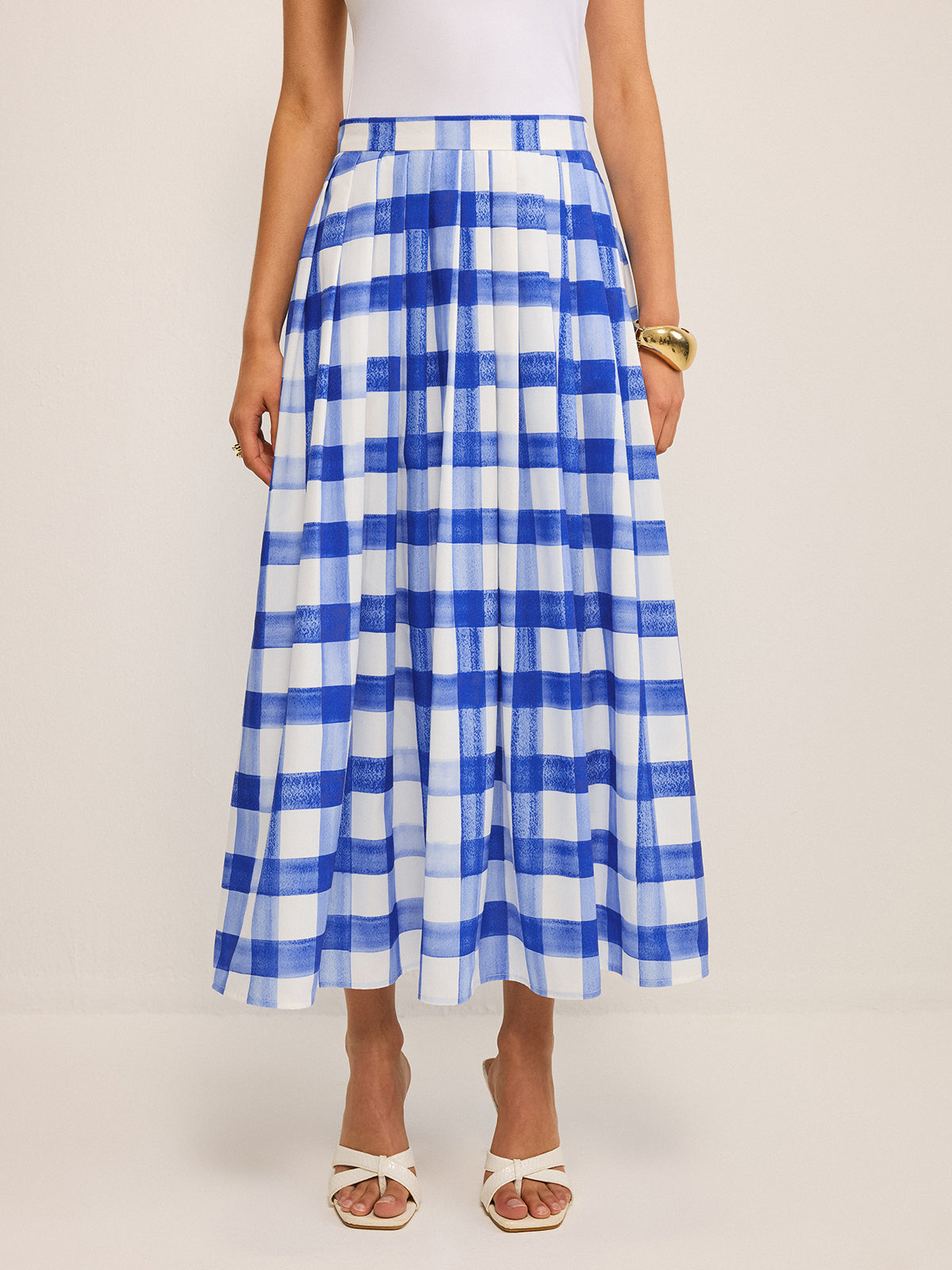 Pocketed Gingham Midi Skirt