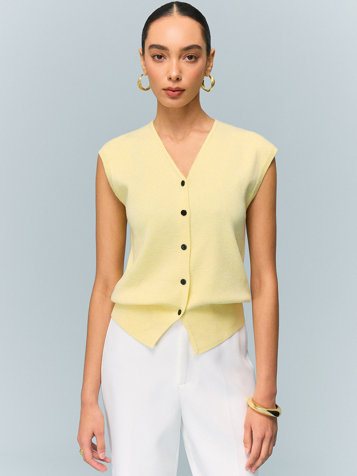 Button Knit Top with Convertible Styling Options