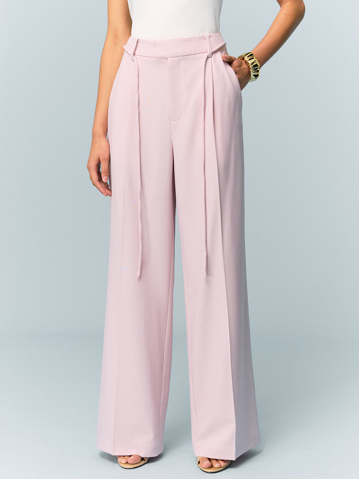 Pantalon large taille mi-haute avec lien à nouer