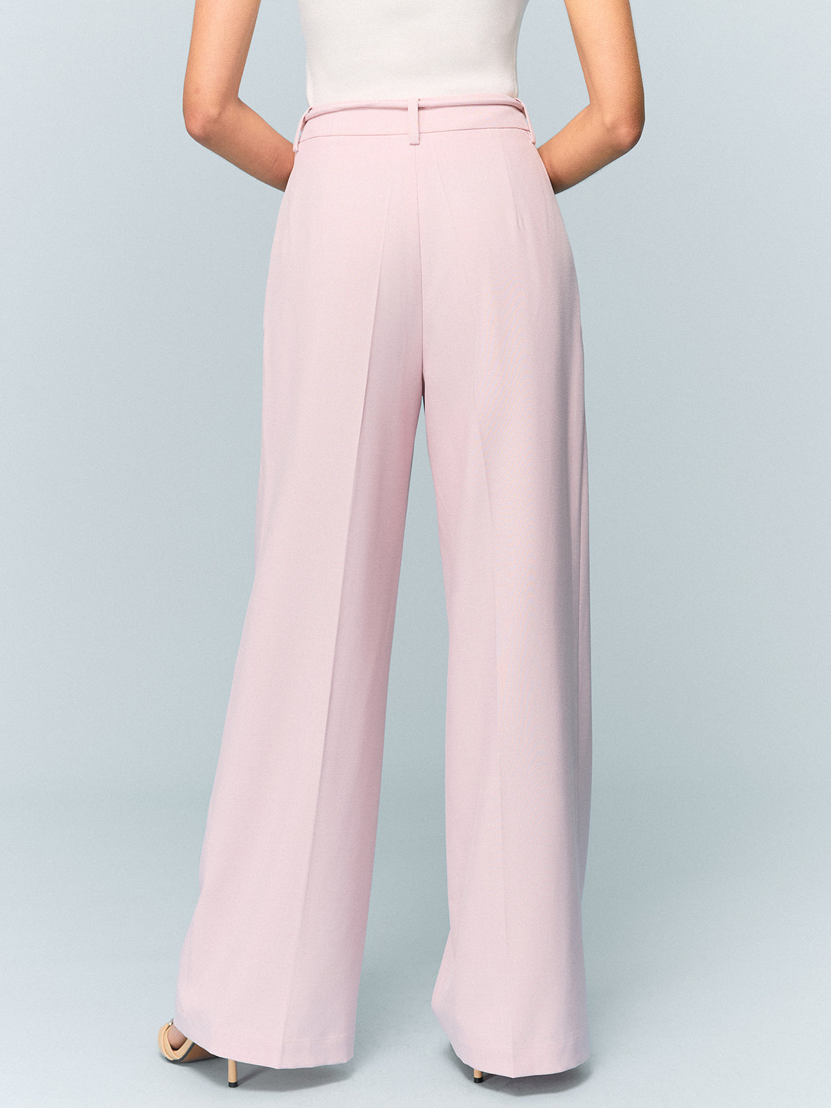 Pantalon large taille mi-haute avec lien à nouer
