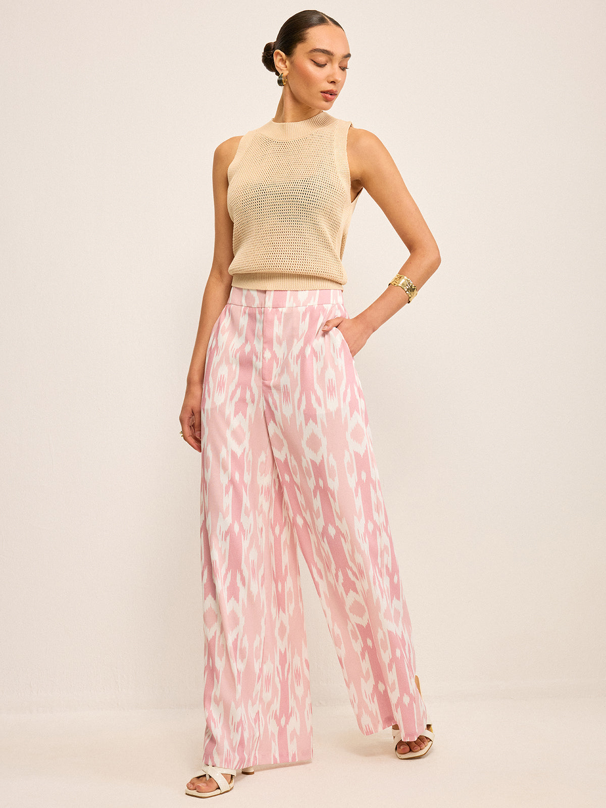 Pantalon large effet lin bohème