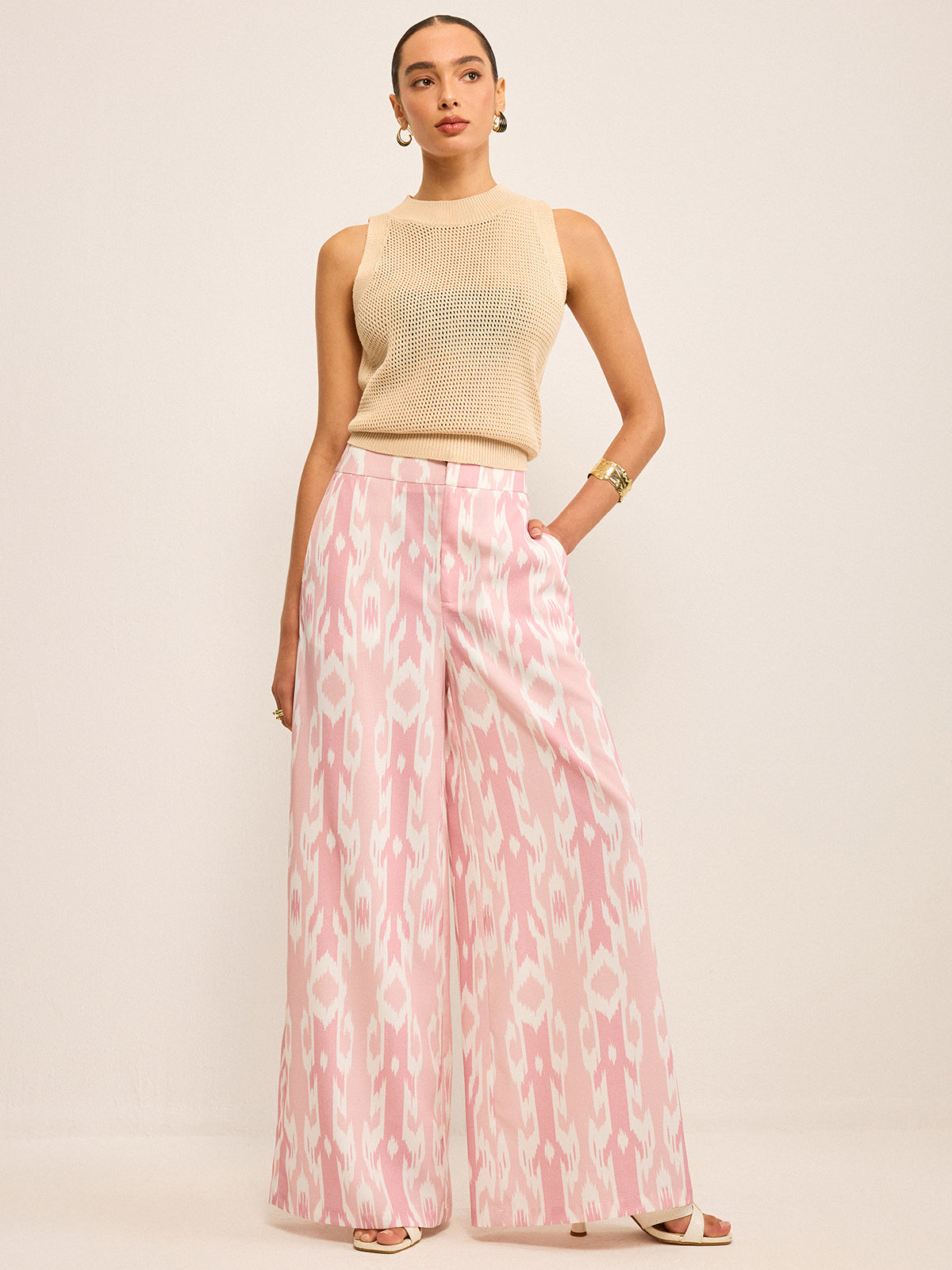 Pantalon large effet lin bohème