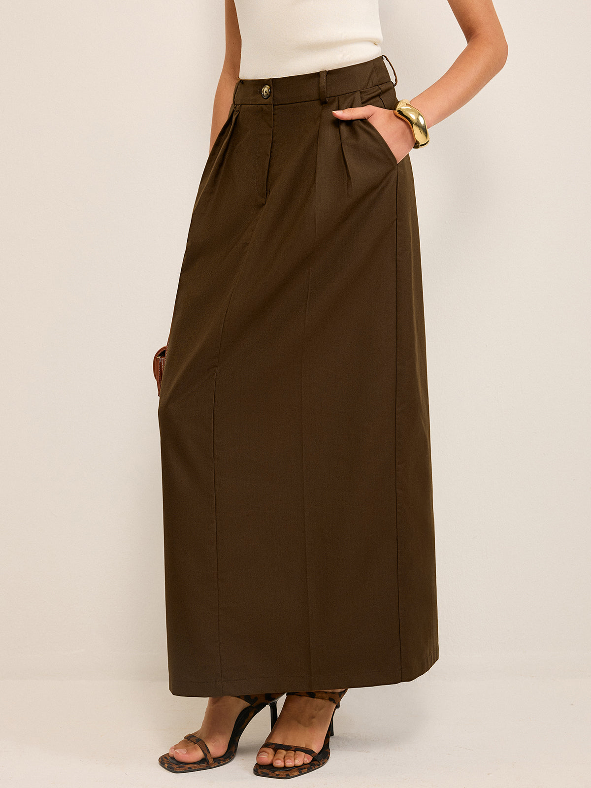 Pocketed High-Waisted Maxi Skirt