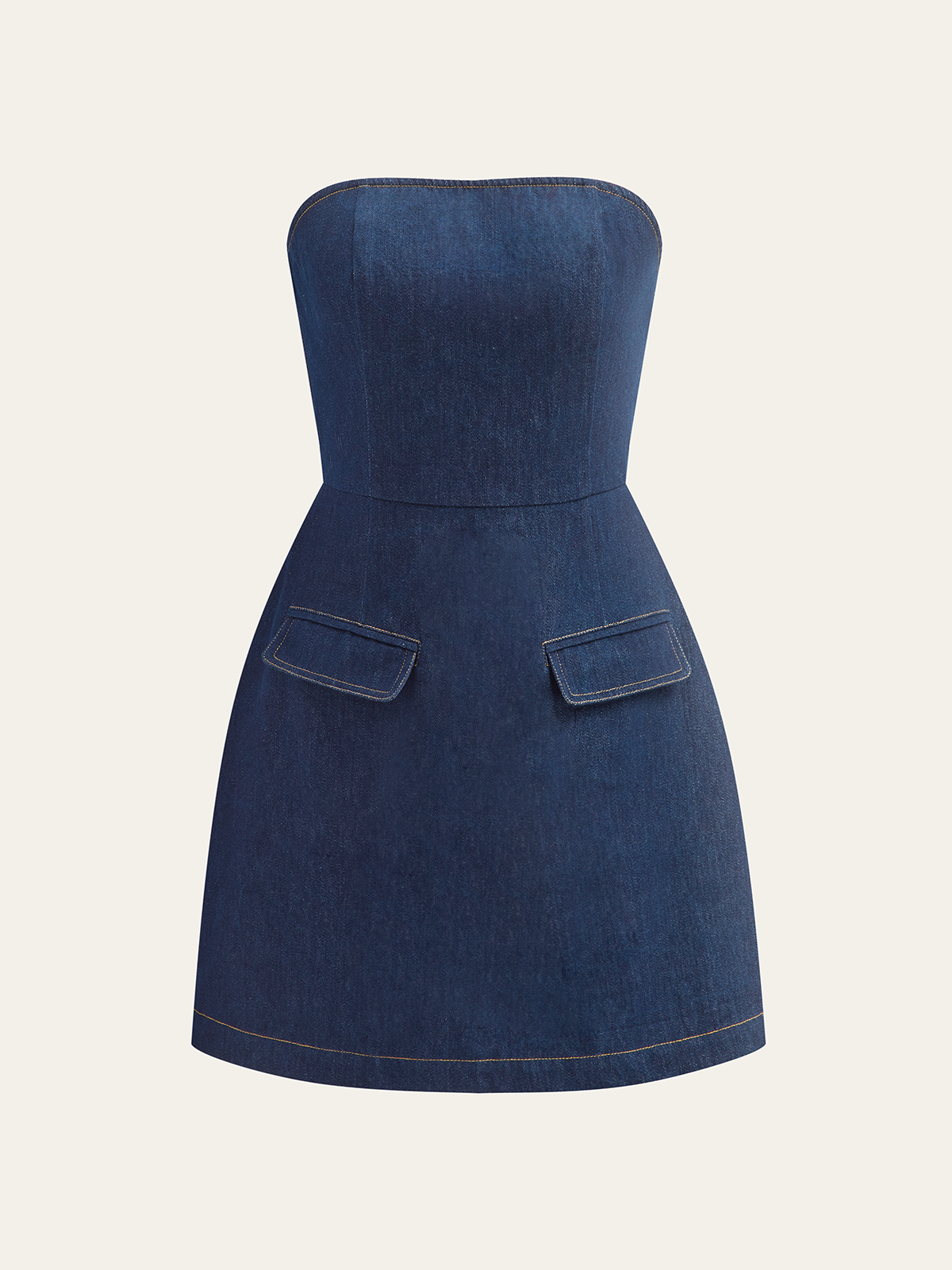 Trägerloses Jeans-Minikleid mit Ziertaschen