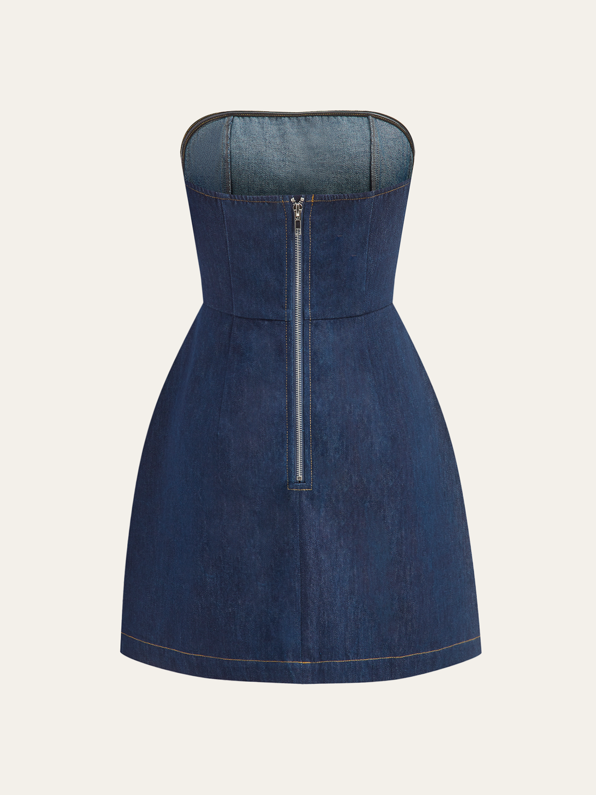 Trägerloses Jeans-Minikleid mit Ziertaschen