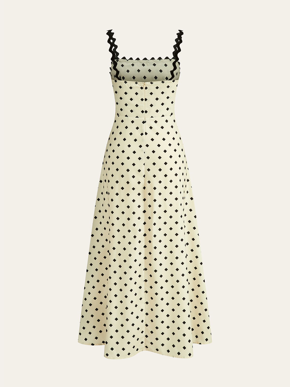 Gepunktetes Midikleid mit gewellten Trägern