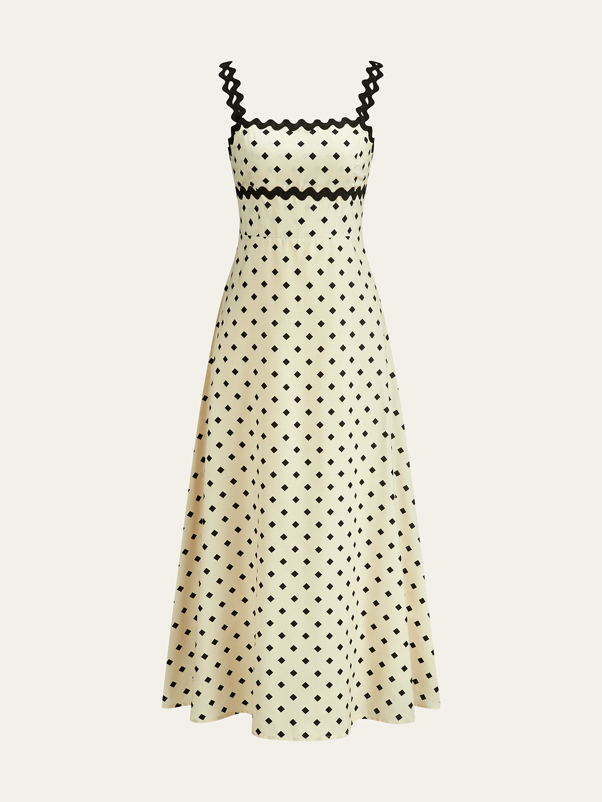 Gepunktetes Midikleid mit gewellten Trägern