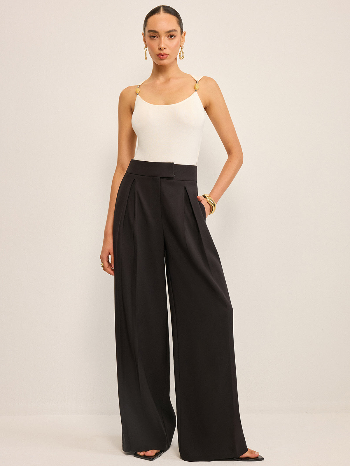 Pantalon large taille haute