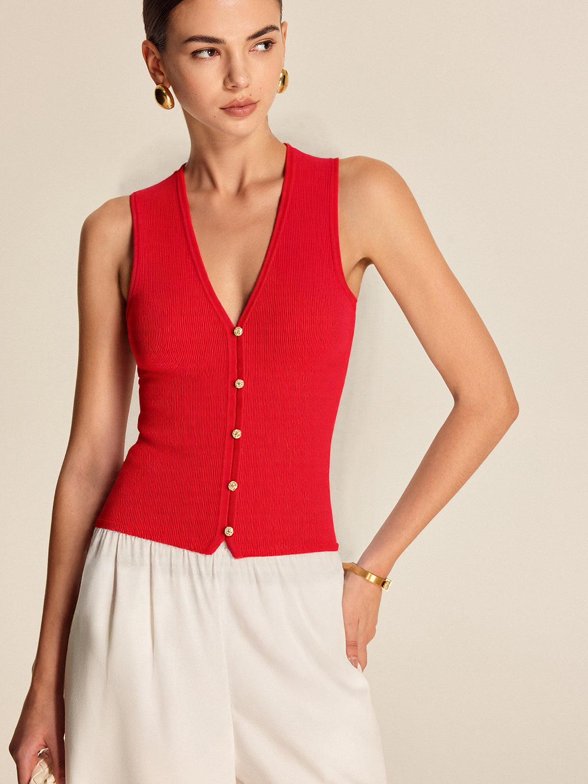 Gilet en maille boutonné à col en V