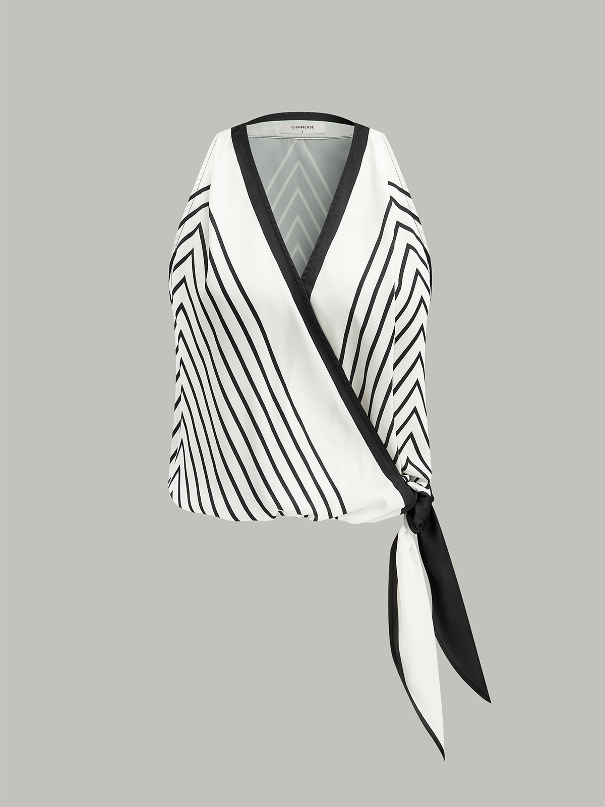 Haut cache-cœur semi-transparent à rayures et noué