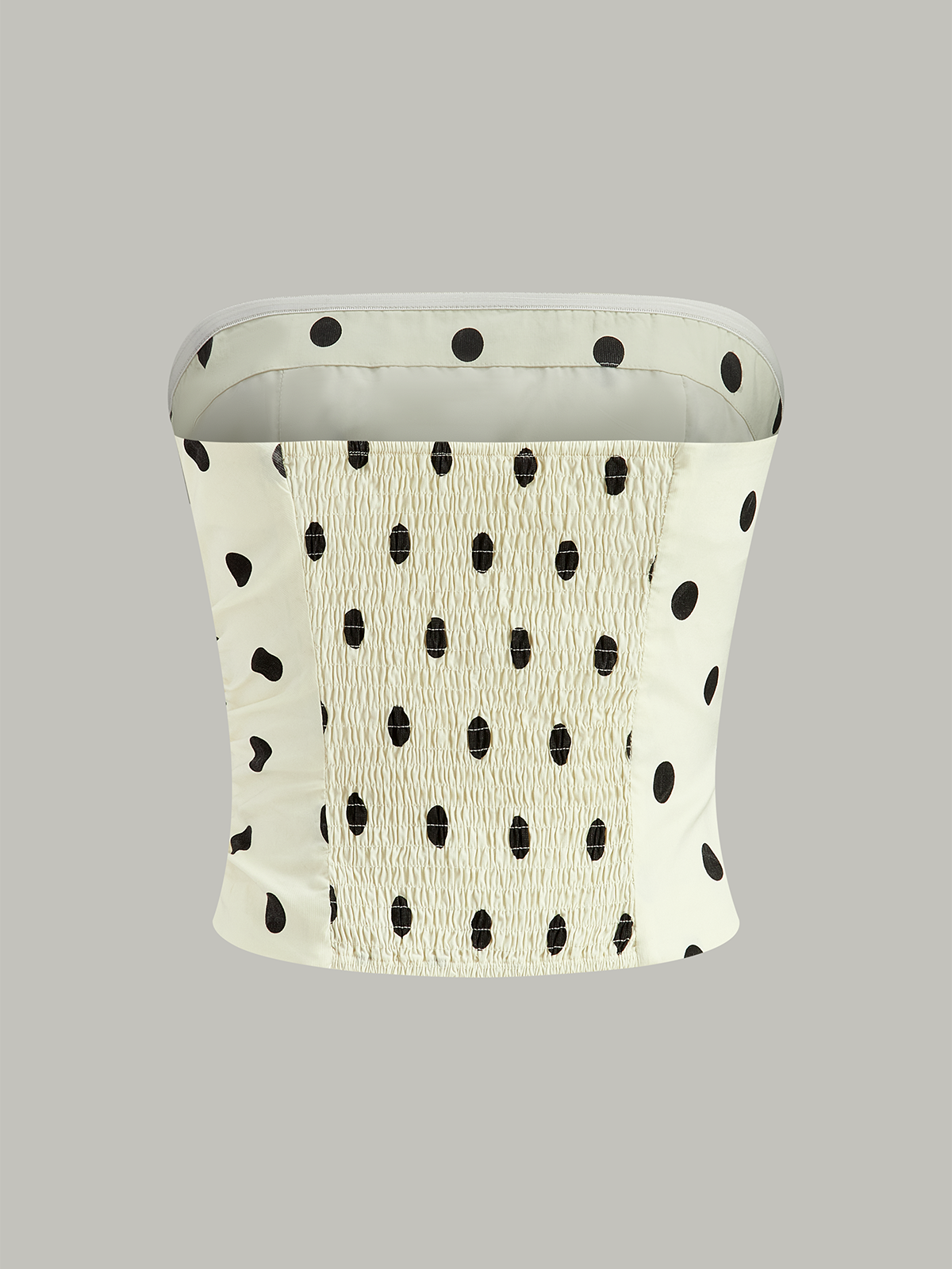 Trägerloses Polka-Dot-Top mit Raffungen