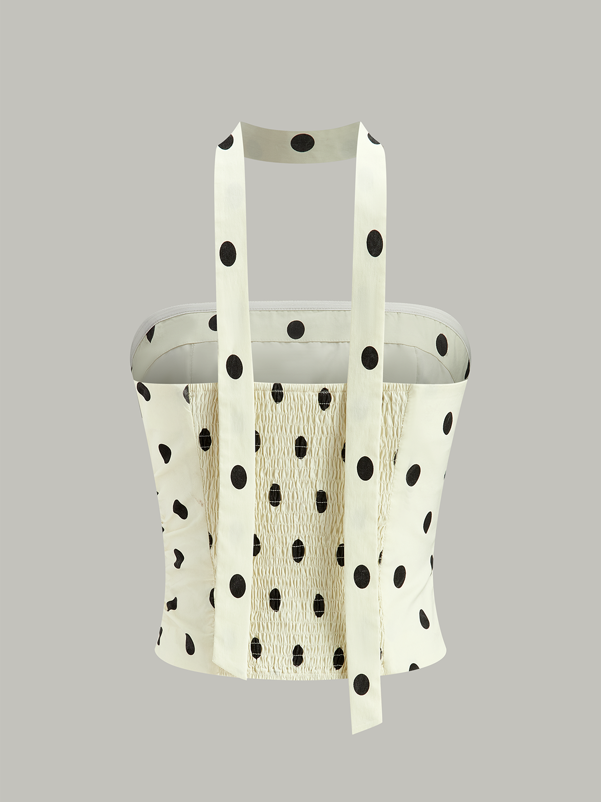 Trägerloses Polka-Dot-Top mit Raffungen