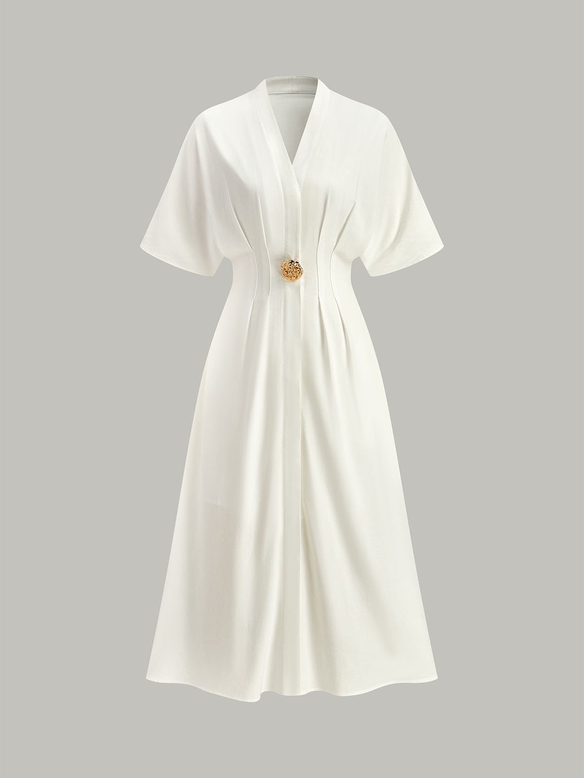 Metal Decor V-Neck Midi Dress