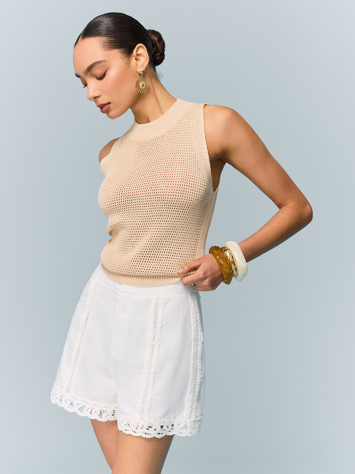 Shorts larges à bordure en crochet