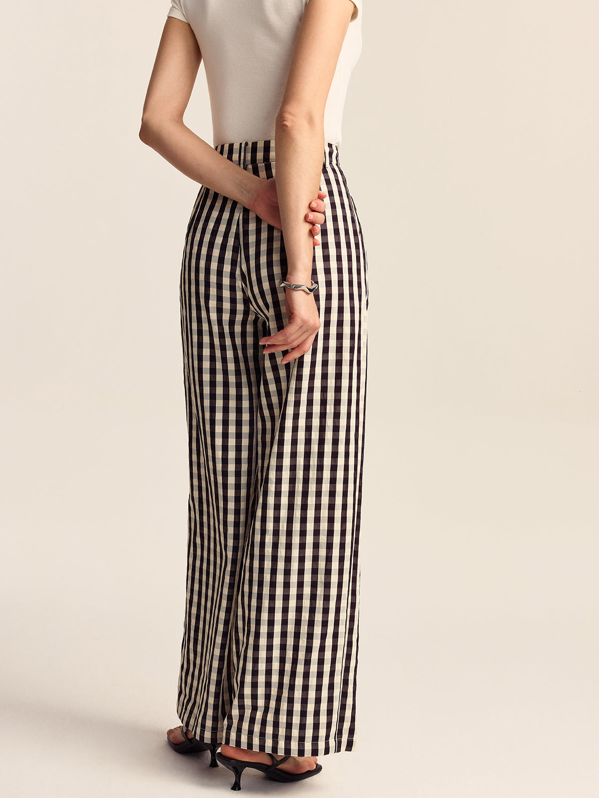 Gingham-Hose mit weitem Bein