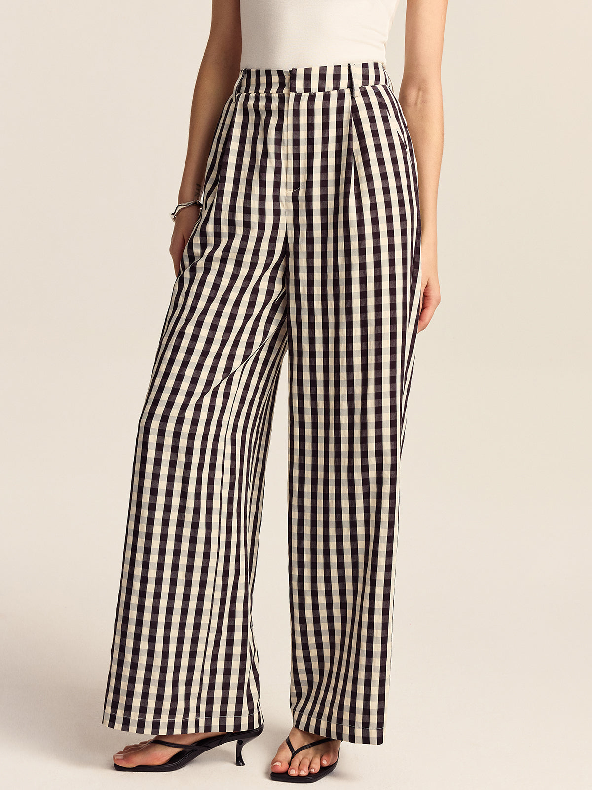 Gingham-Hose mit weitem Bein