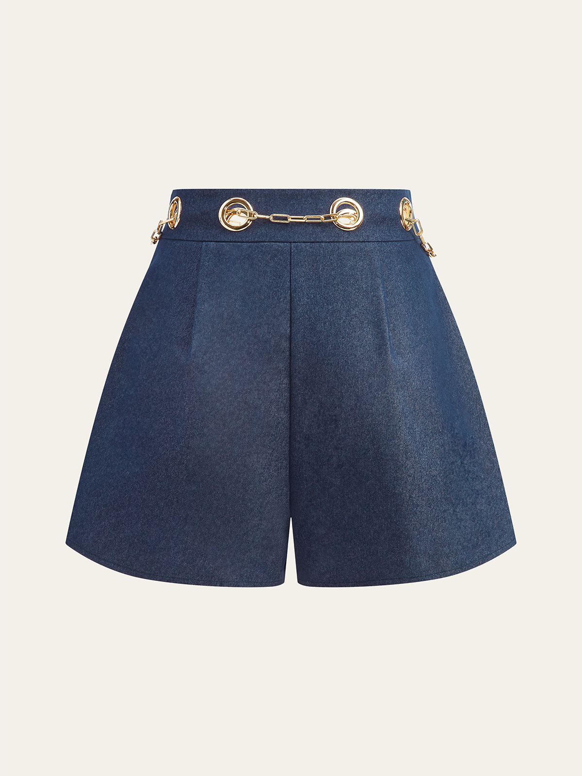 Shorts Faux Jean avec Ceinture Chaîne Métallique