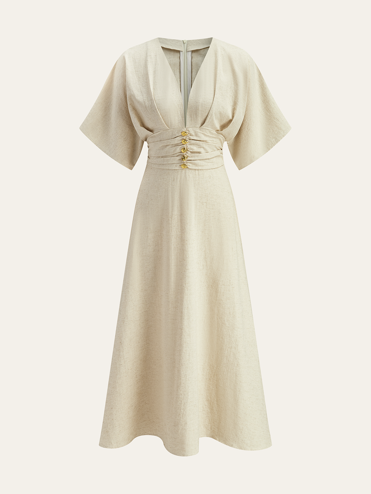 Metal Decor Ruched Midi Dress