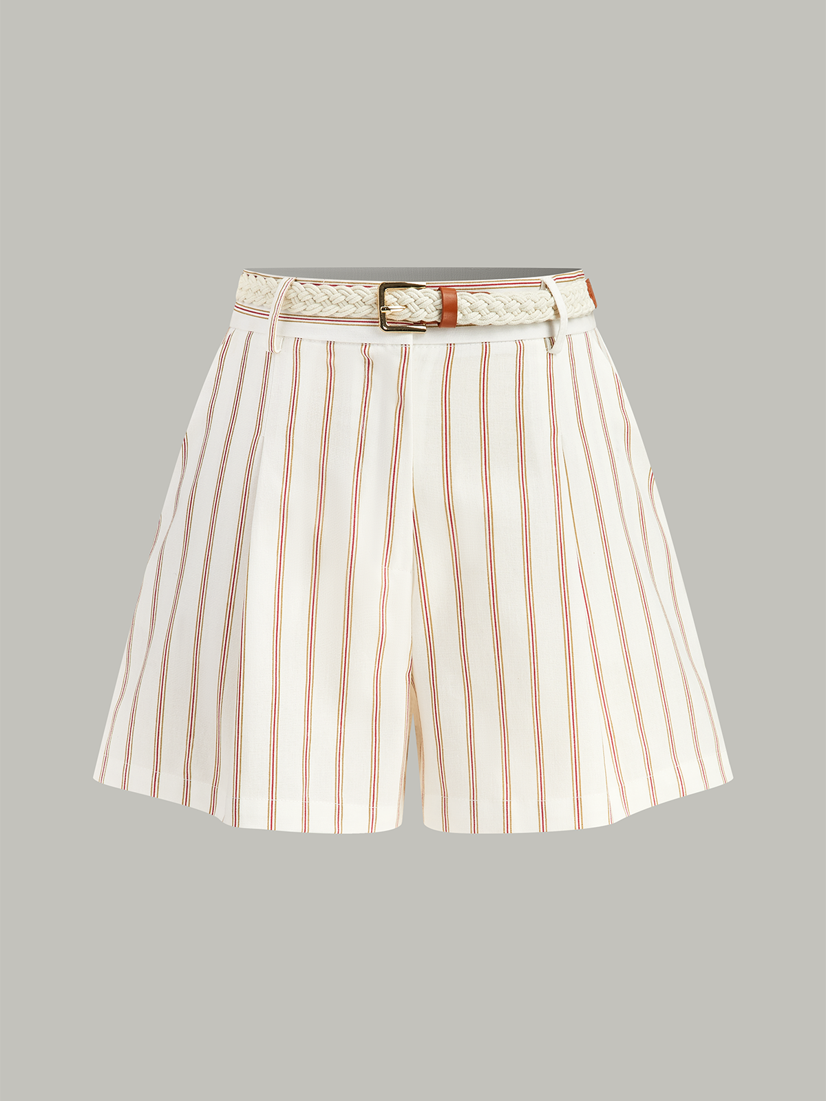 Belted Striped Shorts Set