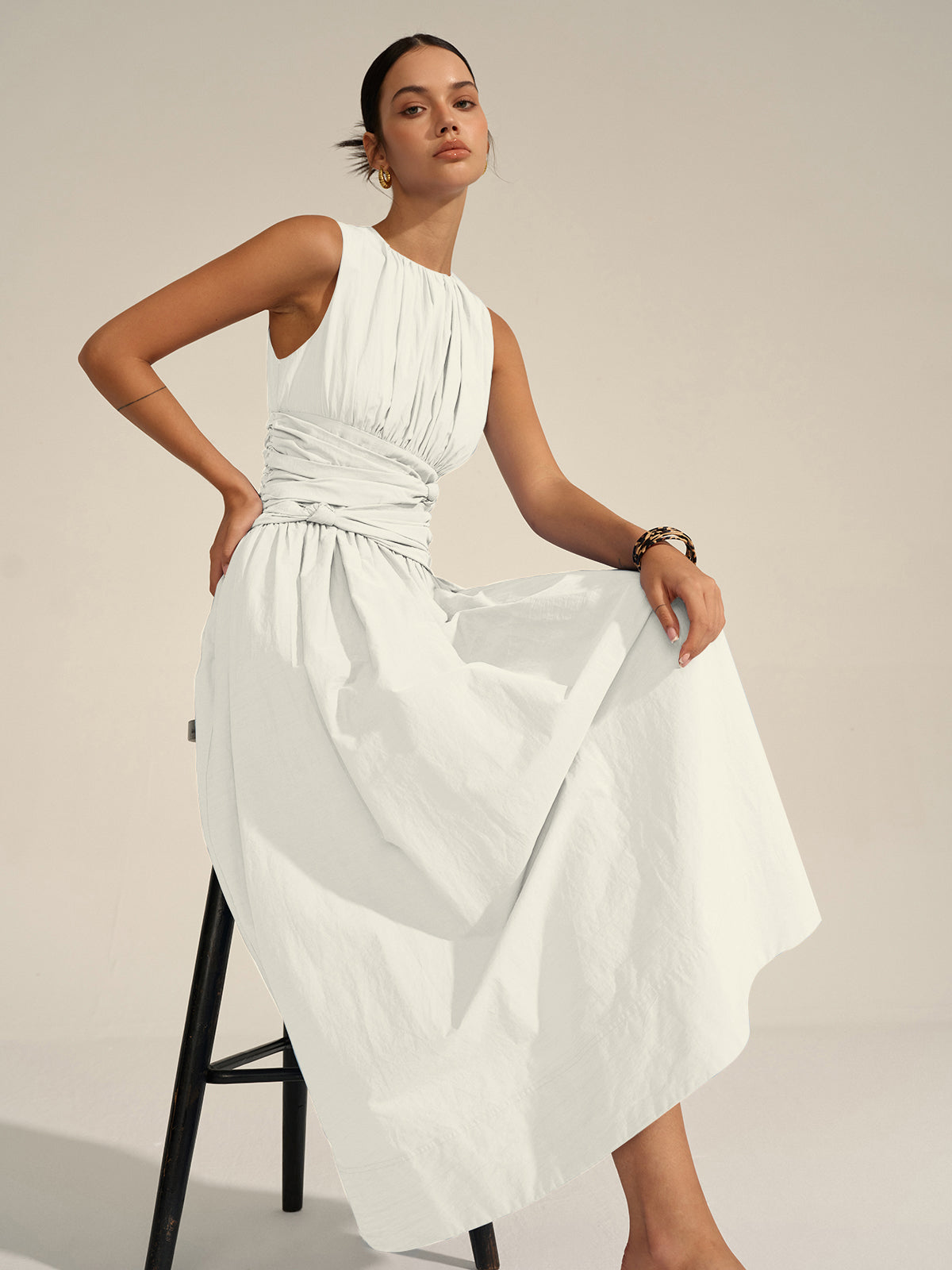 Robe maxi à taille froncée