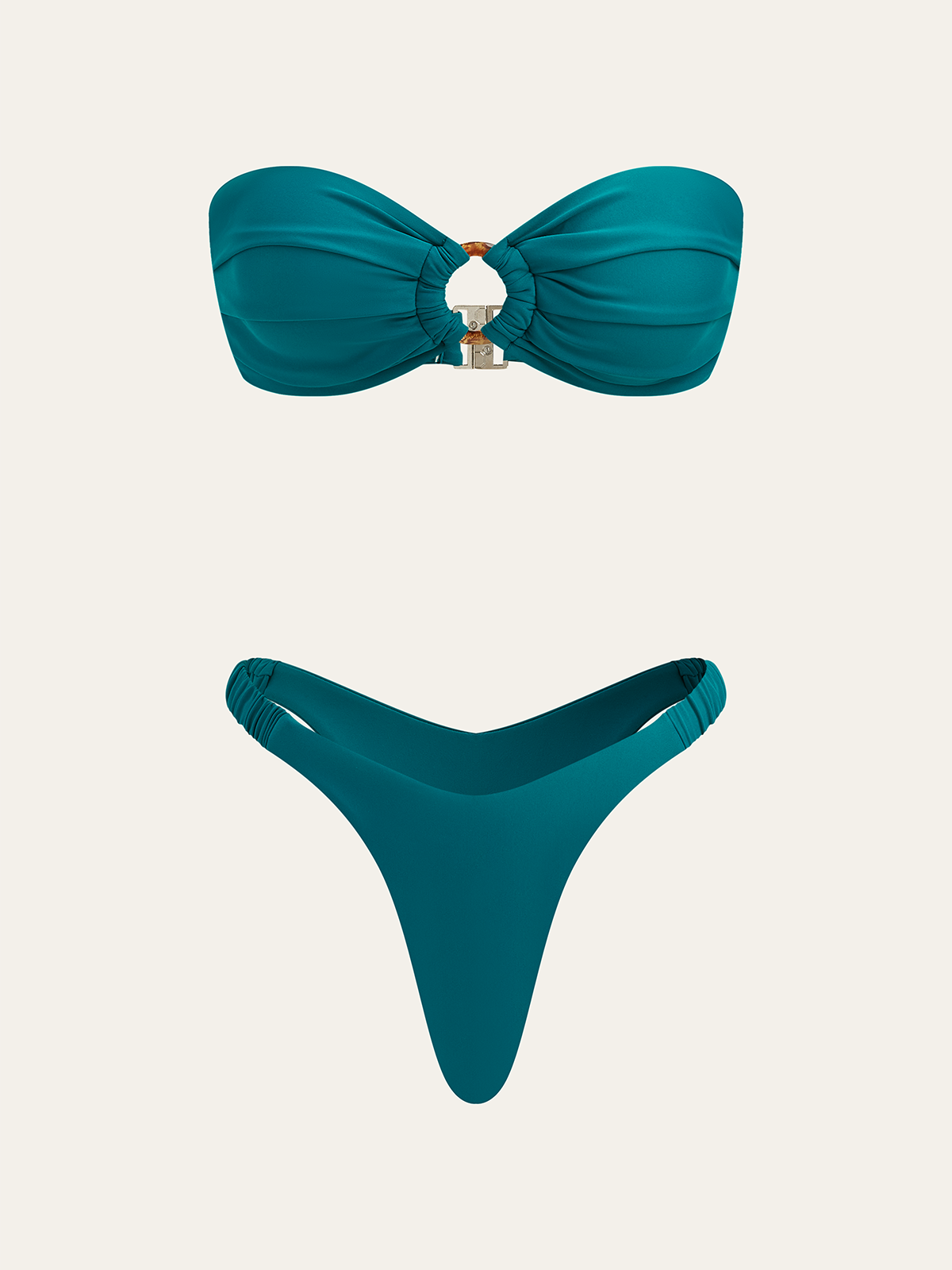 Gerüschtes Bandeau-Bikini-Set mit Ringdetail