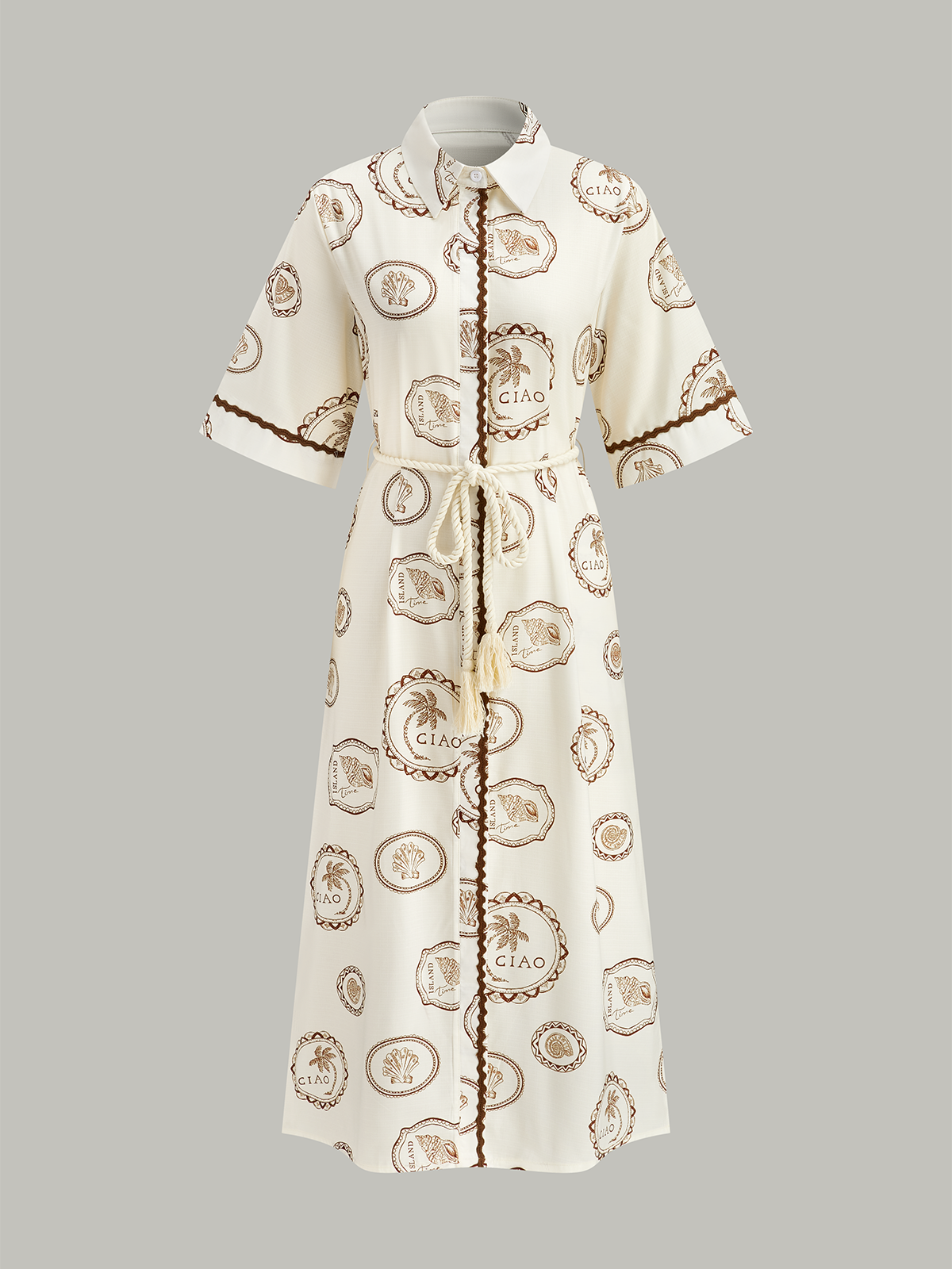Bedrucktes Hemdblusenkleid mit Seilgürtel
