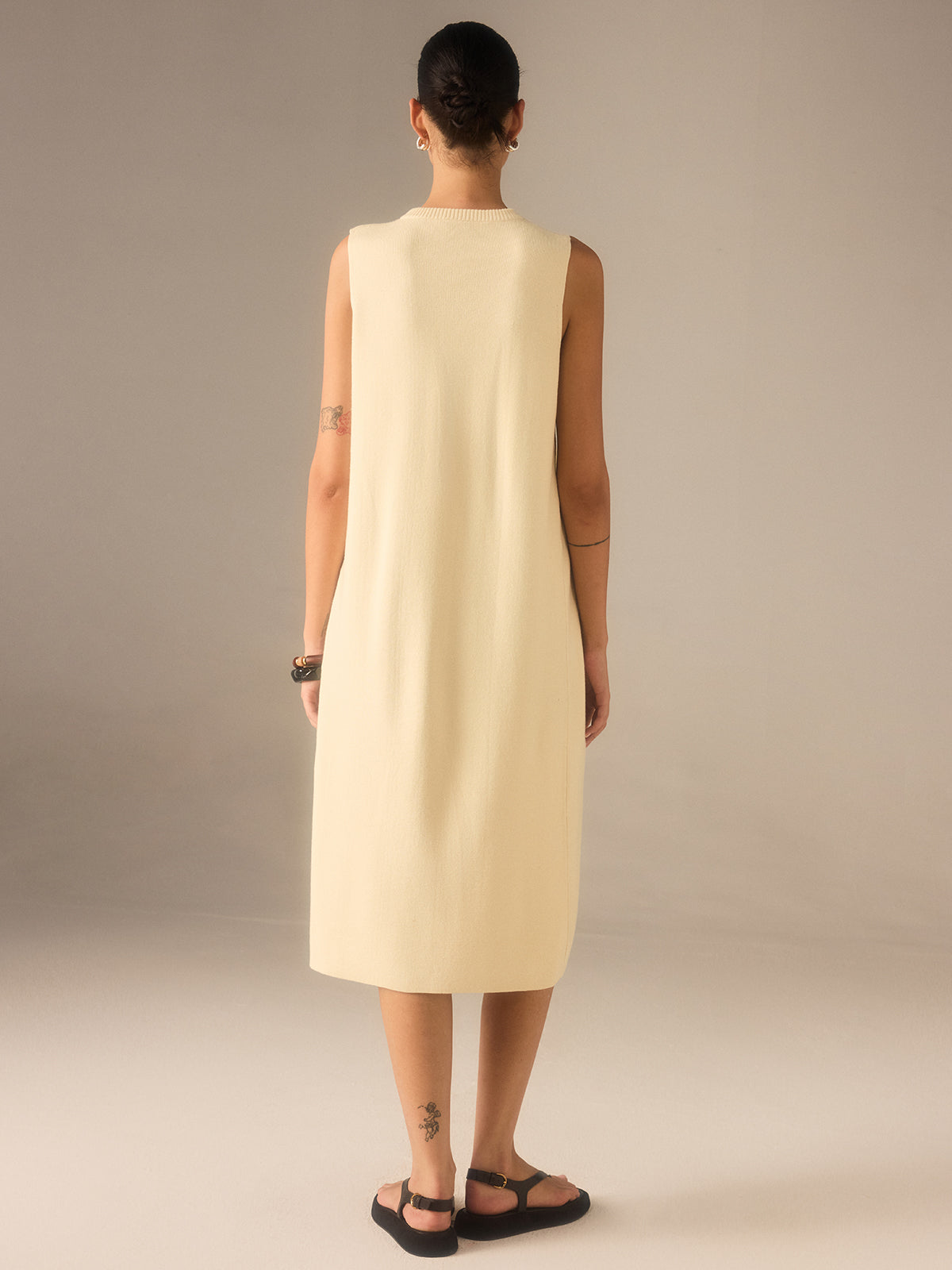 Sleeveless Knit Midi Top with Metal Button Front