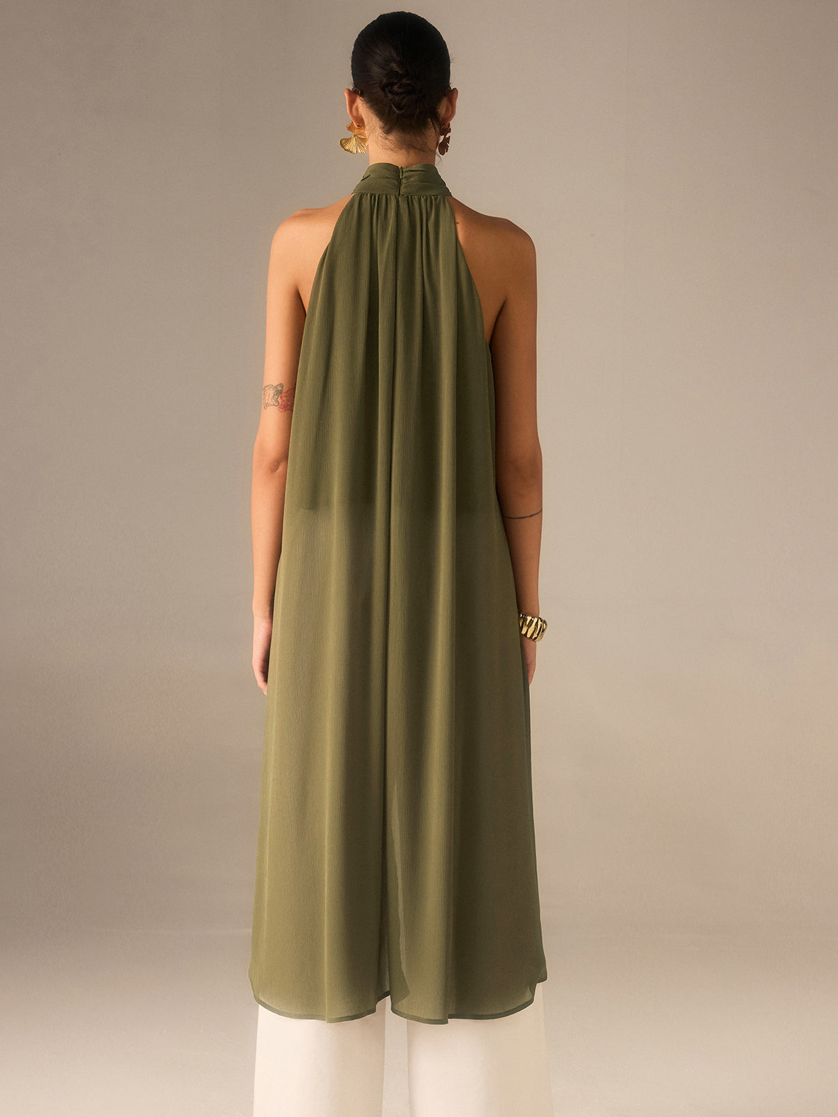 Halbtransparente Chiffon-Longtop mit Neckholder