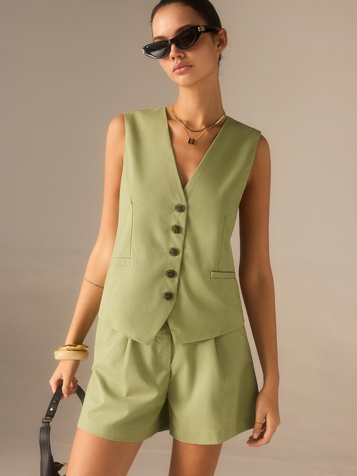 Linen & Cotton Buttoned Vest