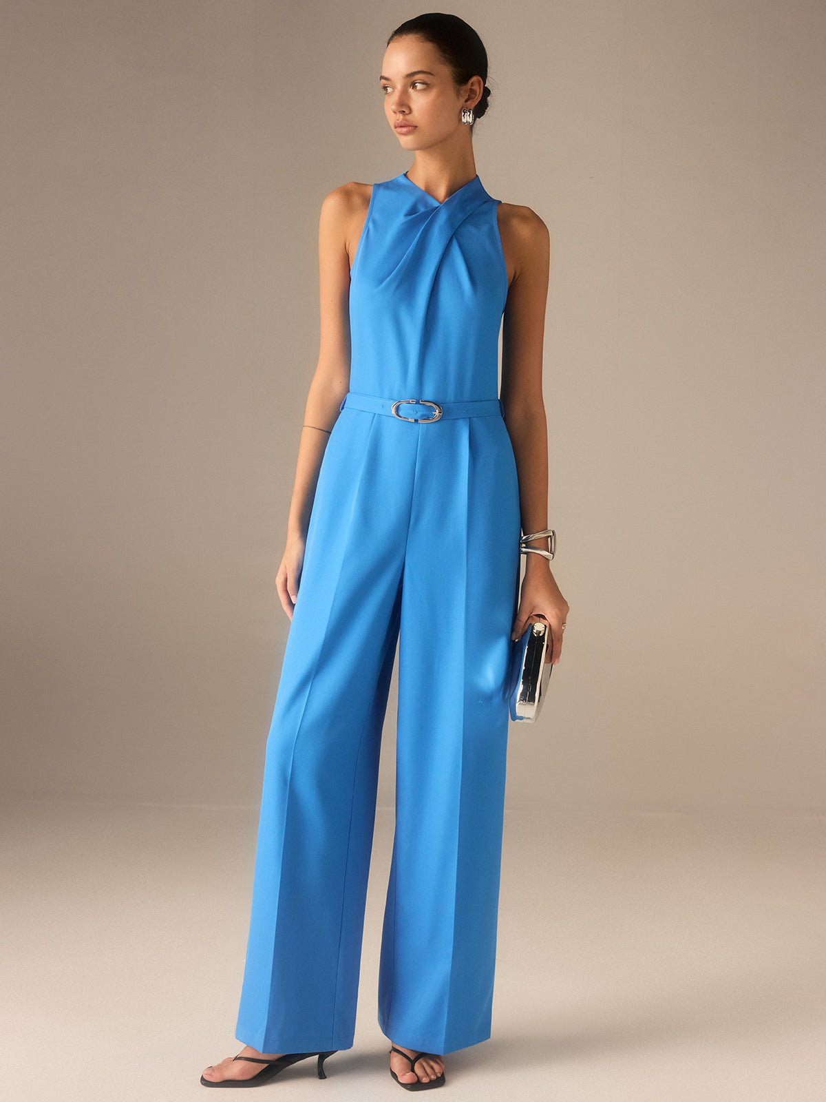 Sleeveless Belted Twist Jumpsuit