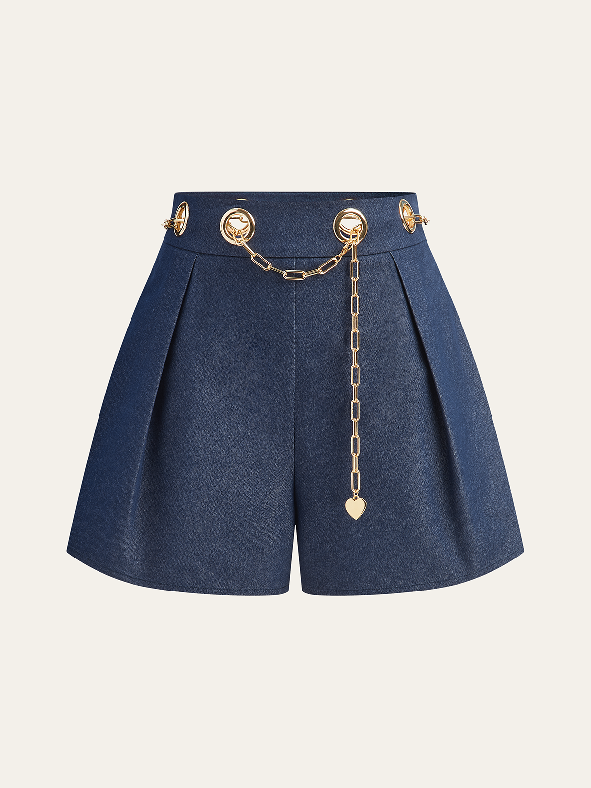 Shorts Faux Jean avec Ceinture Chaîne Métallique