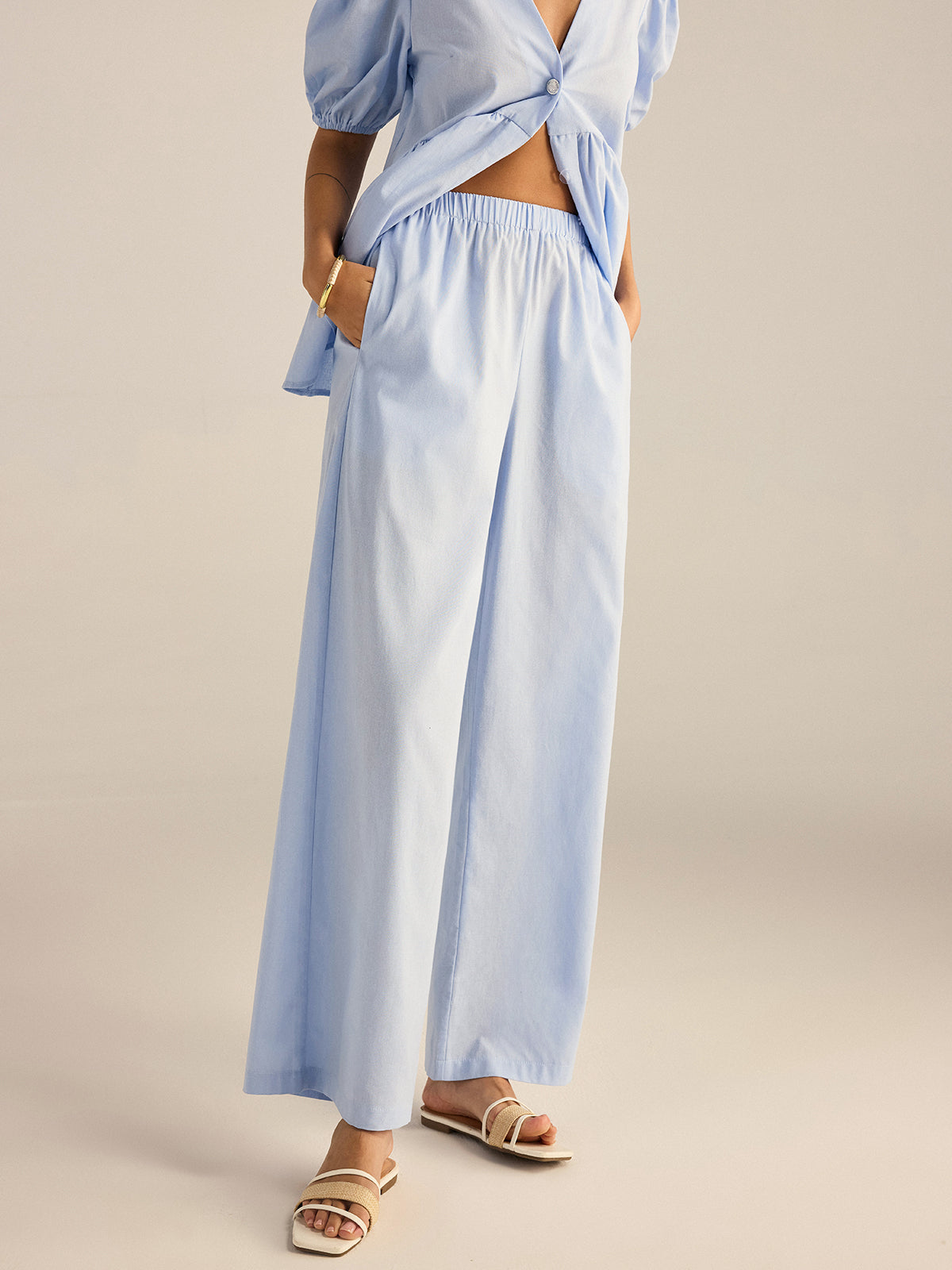 Ensemble haut péplum et pantalon en coton