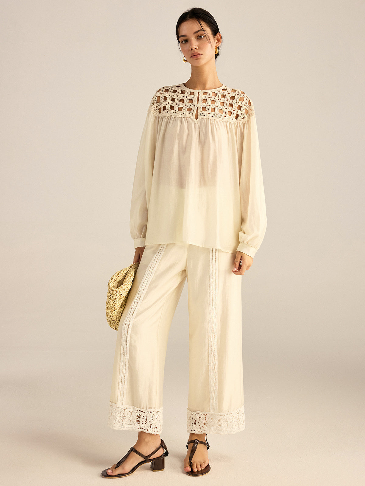 Chemisier semi-transparent en crochet Tencel
