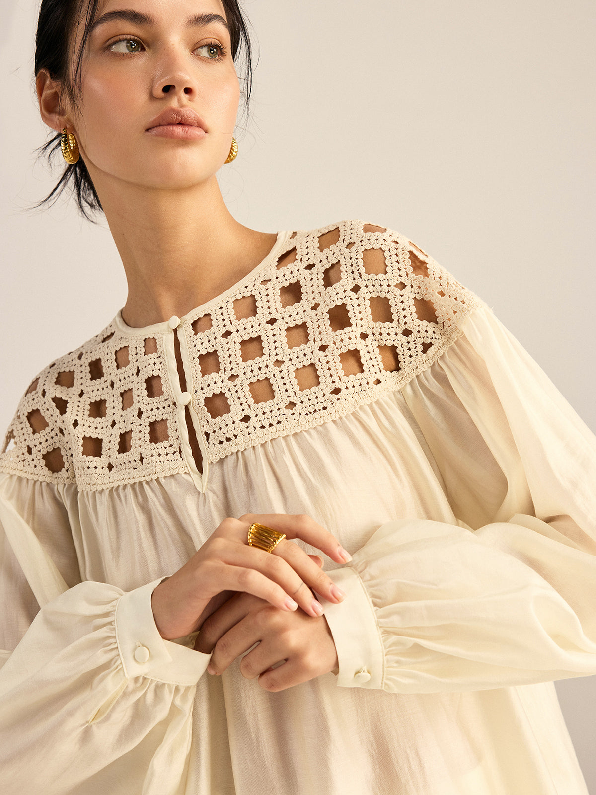 Chemisier semi-transparent en crochet Tencel