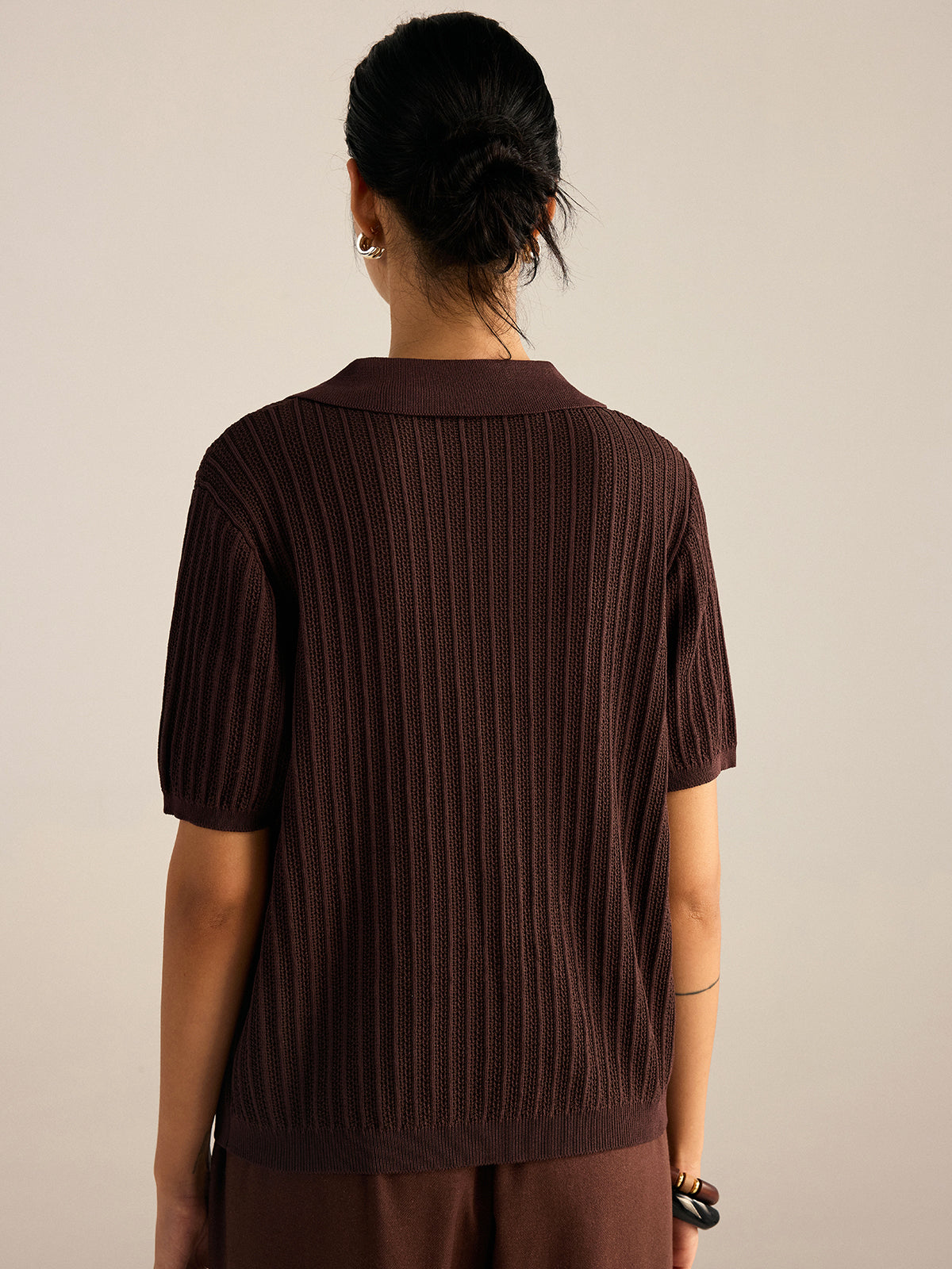 Cardigan en maille côtelée à col polo