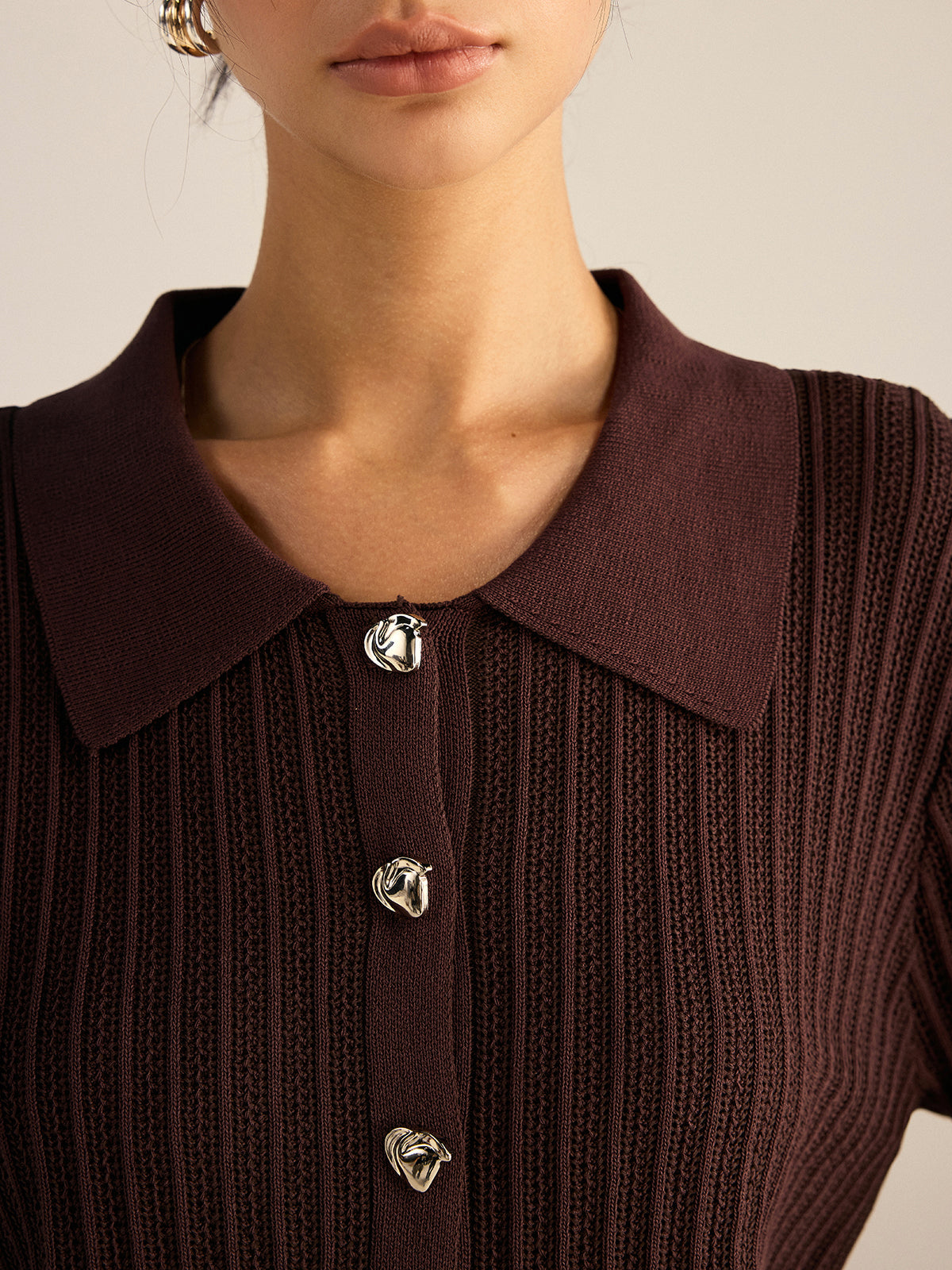Cardigan en maille côtelée à col polo