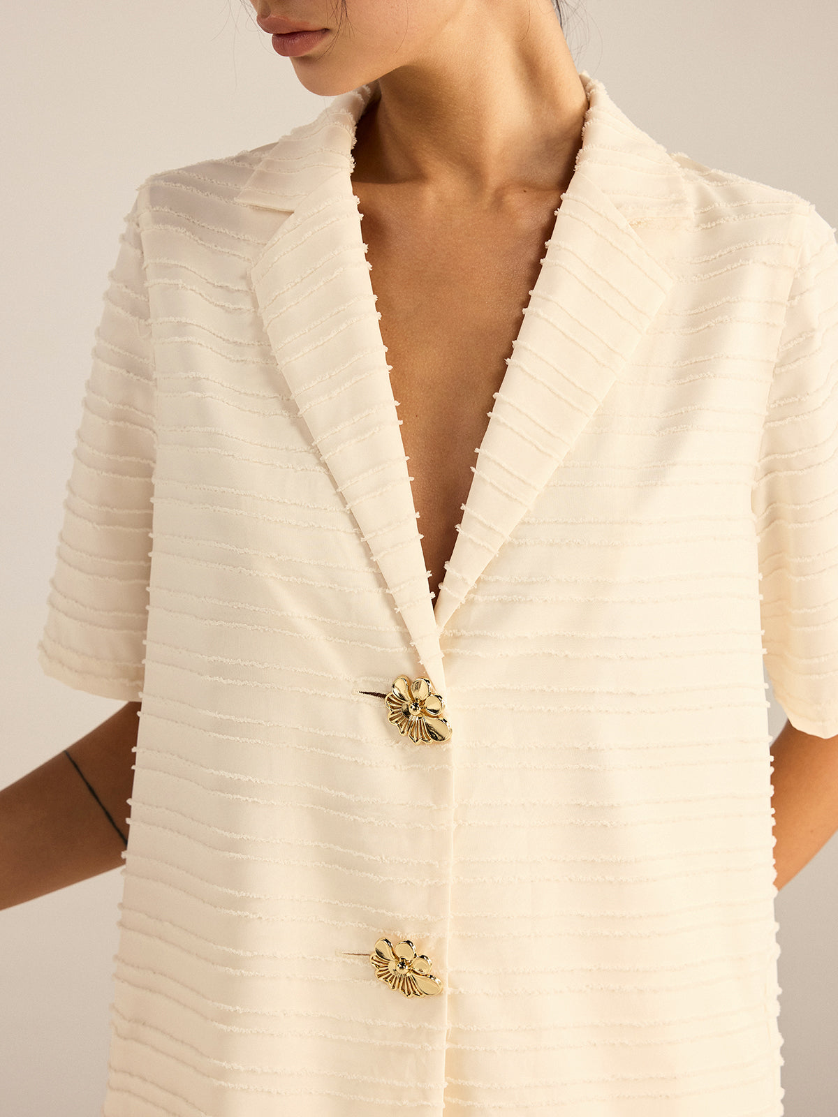 Ensemble blazer texturé à manches courtes et short