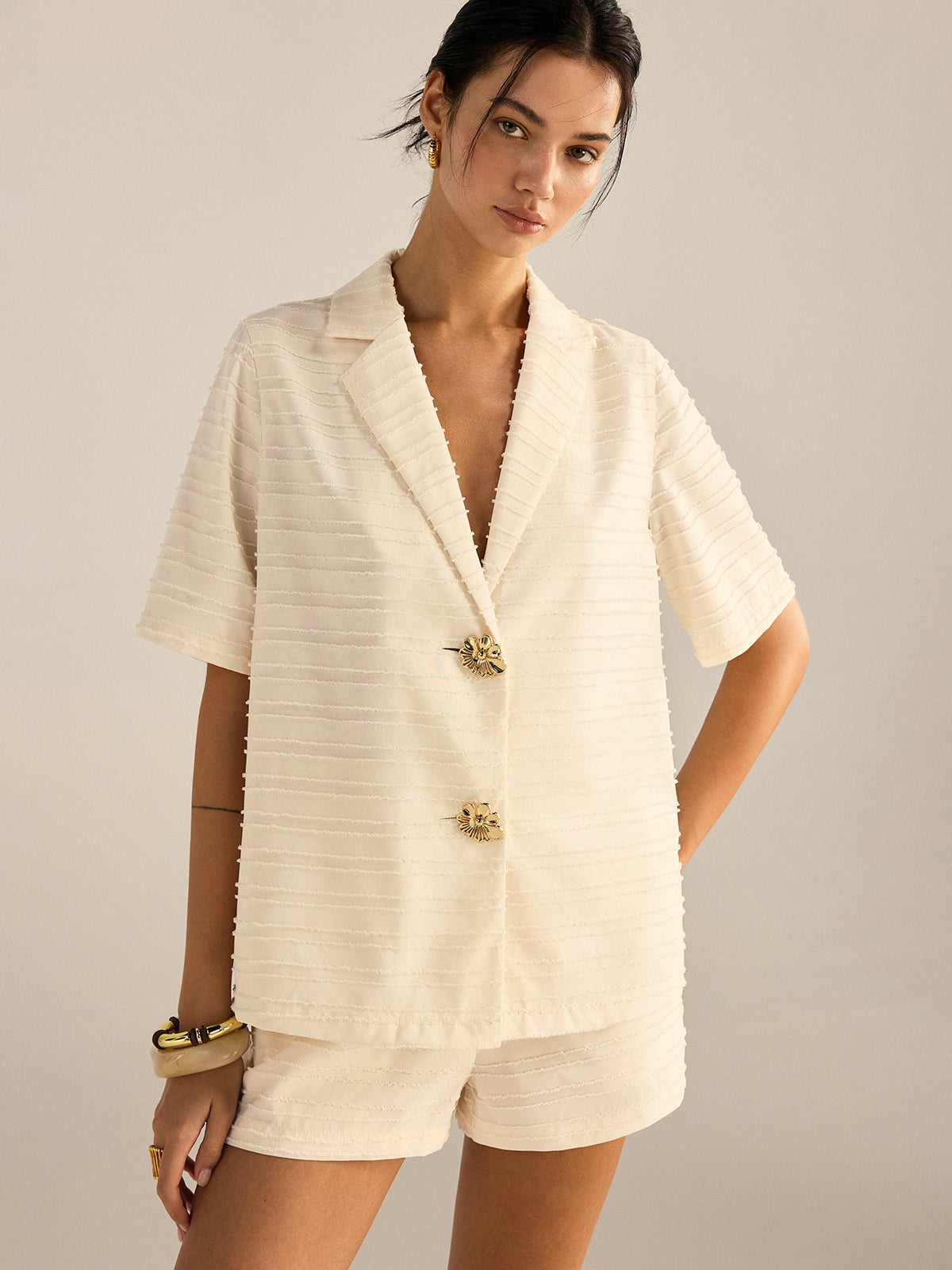 Ensemble blazer texturé à manches courtes et short