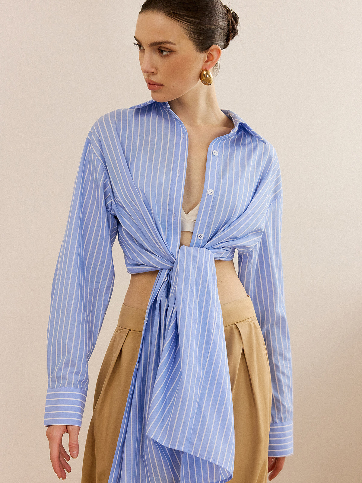 Chemise rayée oversize à nœud