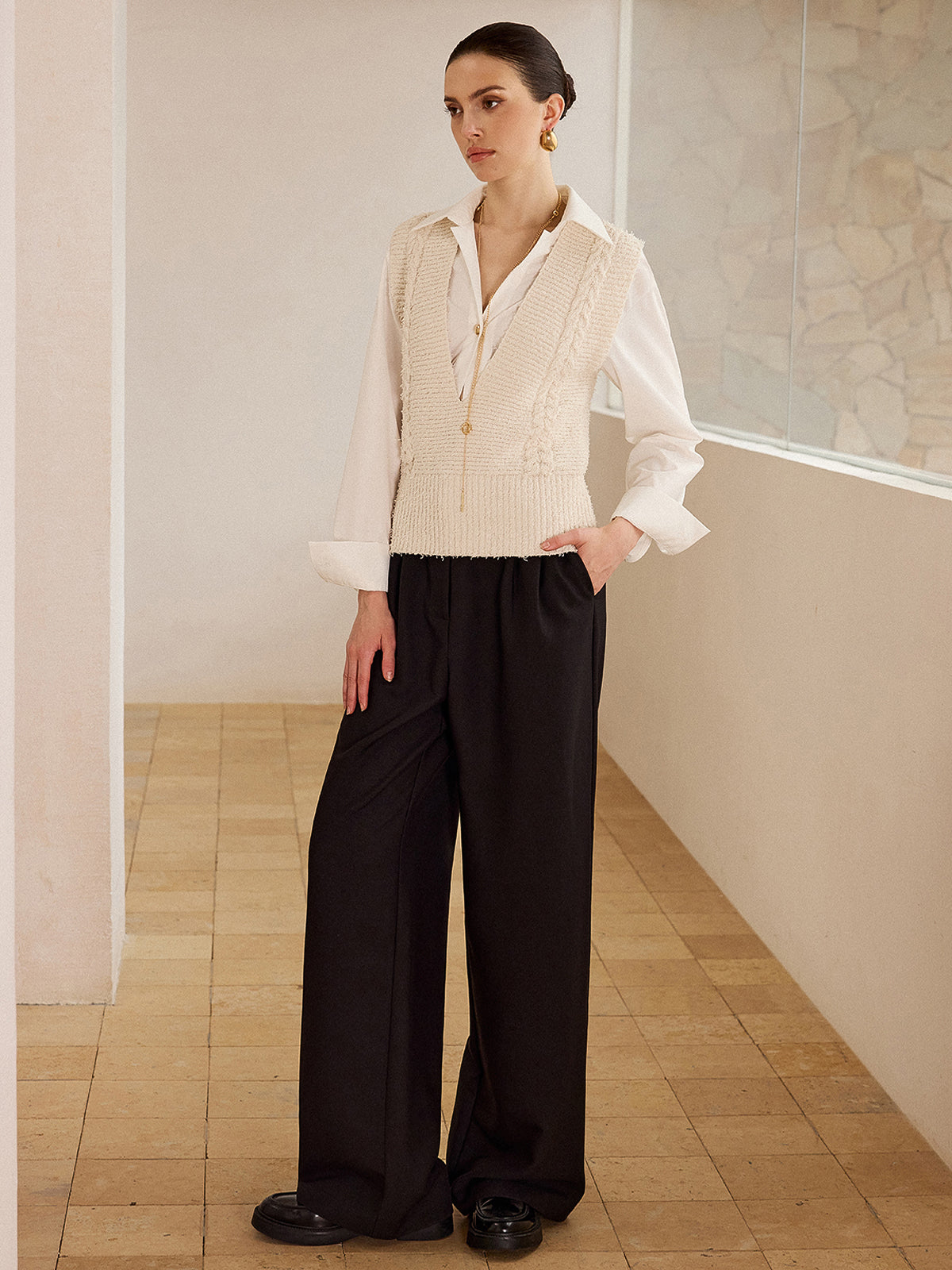 Cable Knit V-Neck Vest