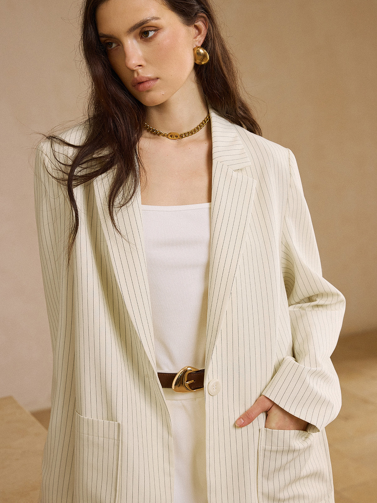 Blazer surdimensionné rayé à poches