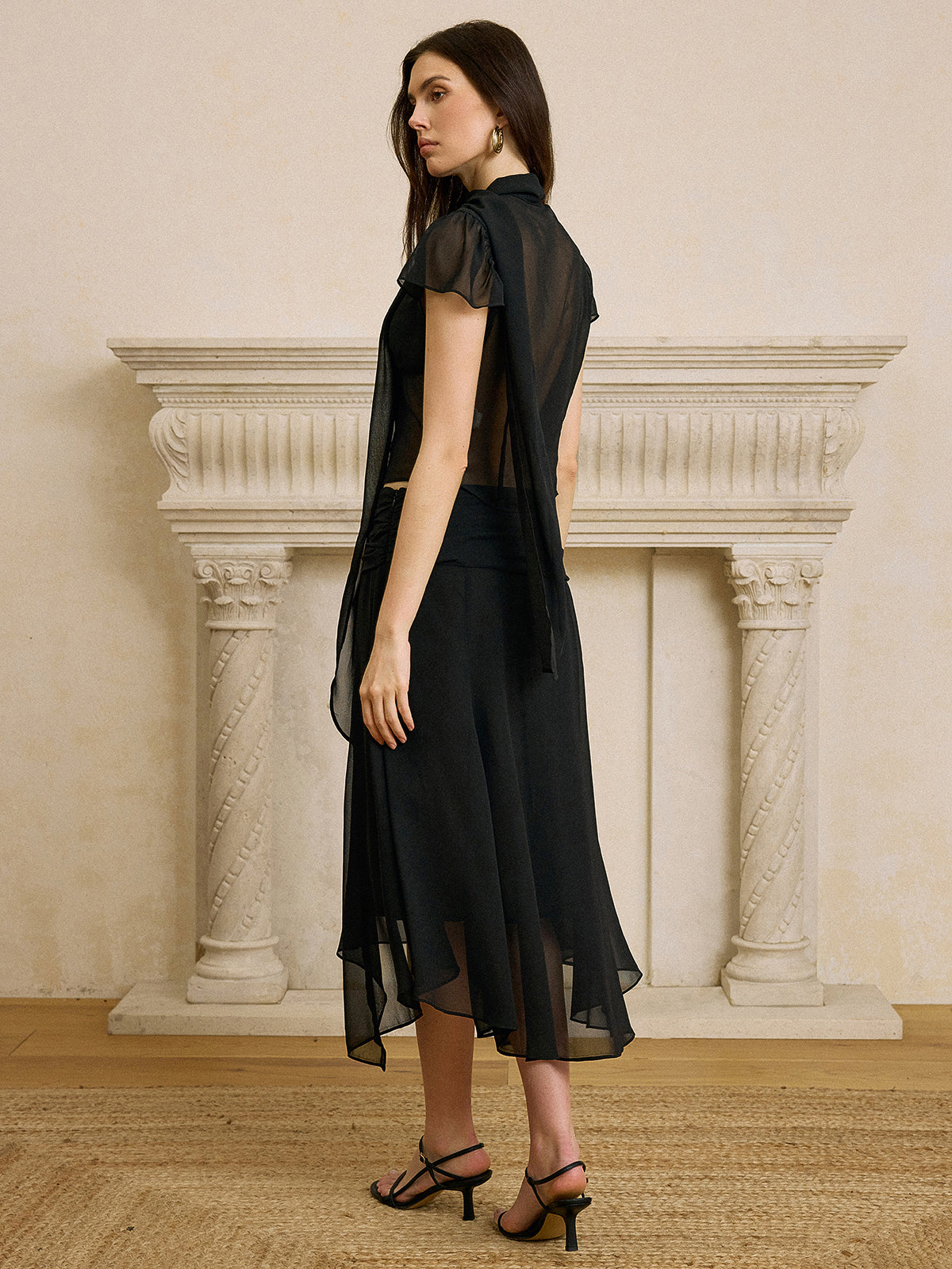 Schal-Ausschnitt Chiffon-Rock-Set