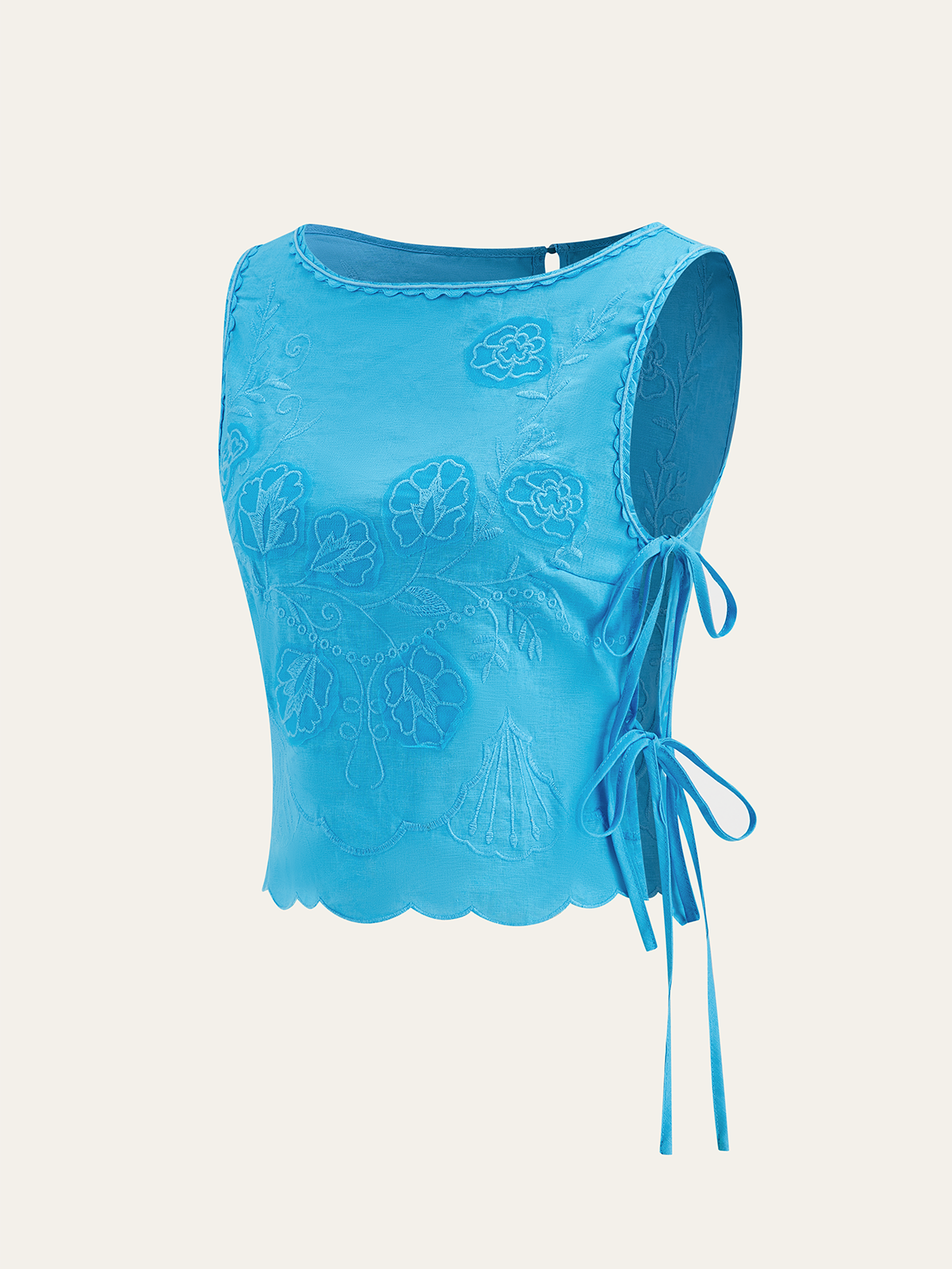 Tie-detail Floral Embroidery Top
