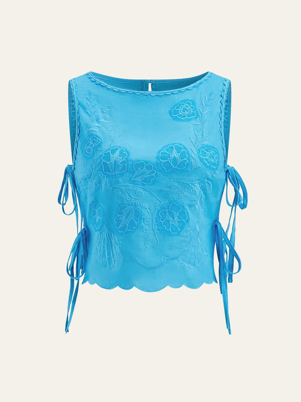 Tie-detail Floral Embroidery Top