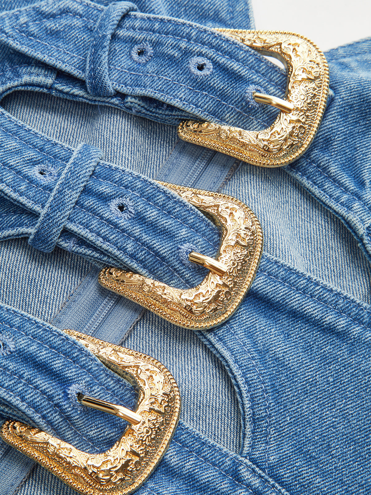 Semi-Sheer Halter Neck Cut-Out Denim Dress