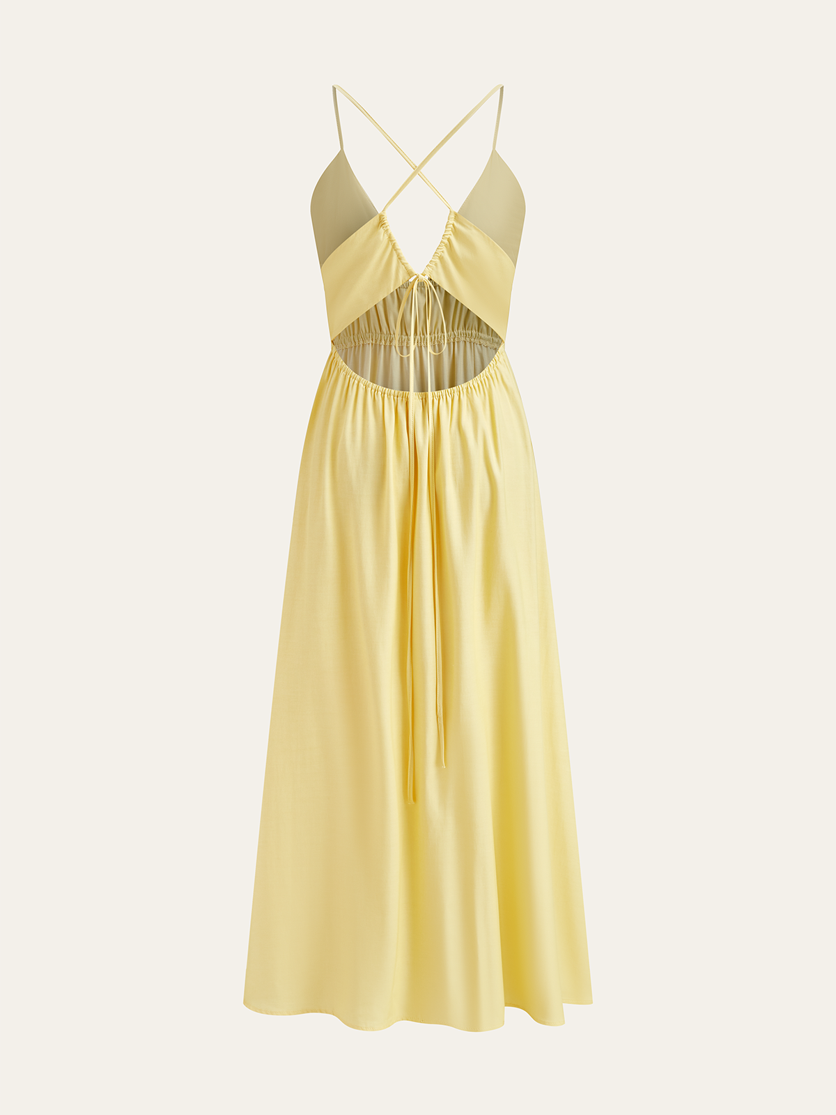 Robe longue à fines bretelles avec taille froncée et dos croisé