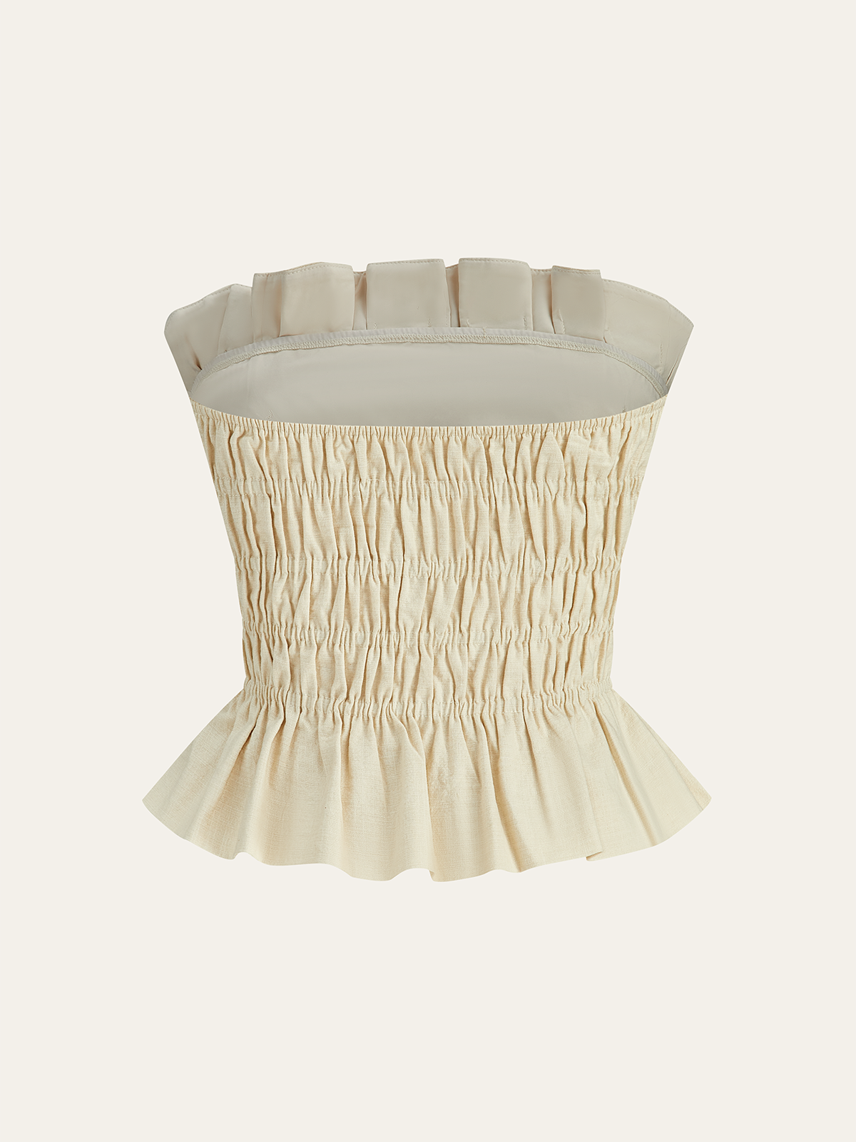 Cotton & Linen Strapless Smocked Peplum Top