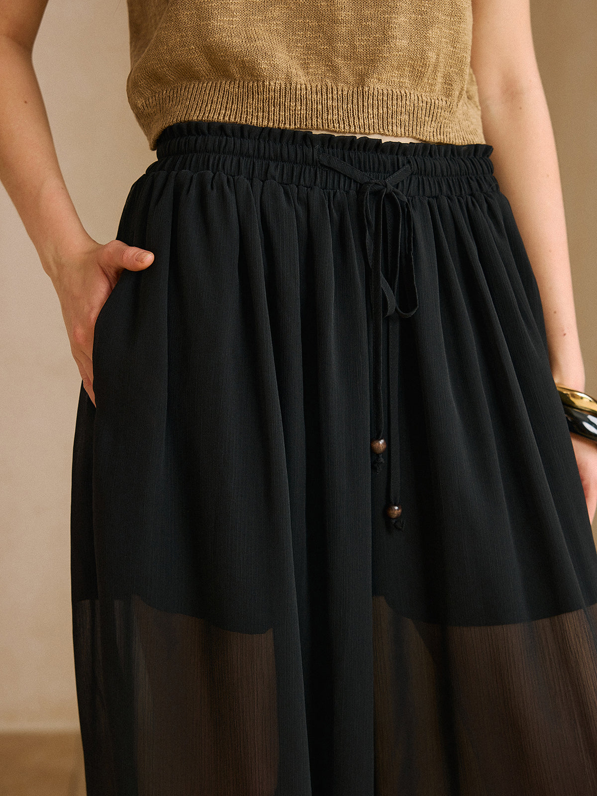 Sheer Chiffon Pants with Elastic Waist and Ankle Cuffs